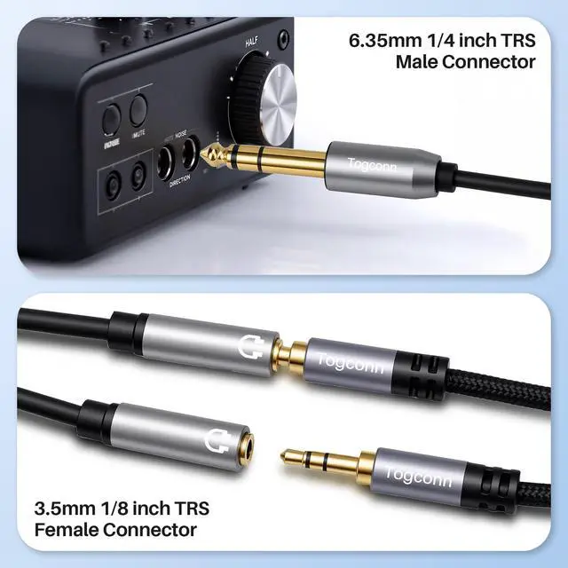 Alt view image 5 of 6 - 6.35mm to Double 3.5mm Headphone Y Adapter,6.35mm 1/4 Inch TRS Male to Dual 3.5mm 1/8 Inch TRS Female Stereo Audio Y Splitter Cable for Headphones, Guitar, Speakers, Amplifiers, Mixers-1Feet/12 Inch
