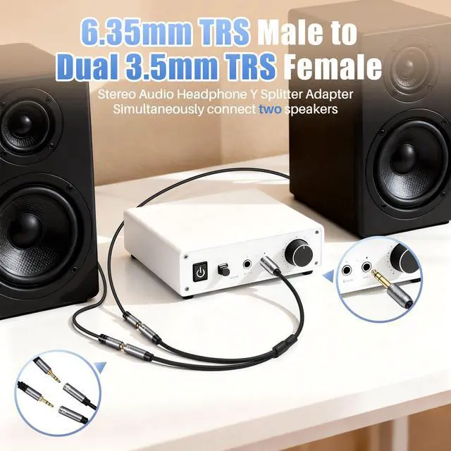 Alt view image 4 of 6 - 6.35mm to Double 3.5mm Headphone Y Adapter,6.35mm 1/4 Inch TRS Male to Dual 3.5mm 1/8 Inch TRS Female Stereo Audio Y Splitter Cable for Headphones, Guitar, Speakers, Amplifiers, Mixers-1Feet/12 Inch