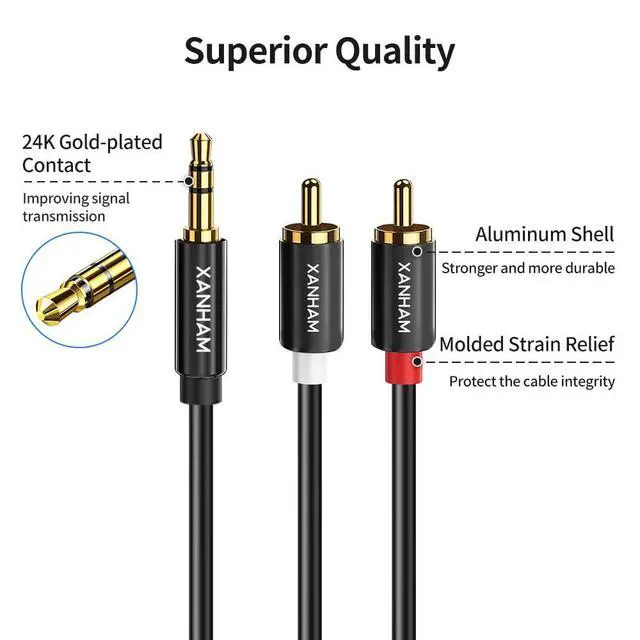 Alt view image 4 of 7 - 3.5mm to 2RCA Adapter Cable 3.3 Feet /1m Aux TRS 1/8 Inch Jack to 2 RCA Male to Male Y Splitter Cord for Hi-Fi System, Phone, Speaker, MP3, Tablet, HDTV