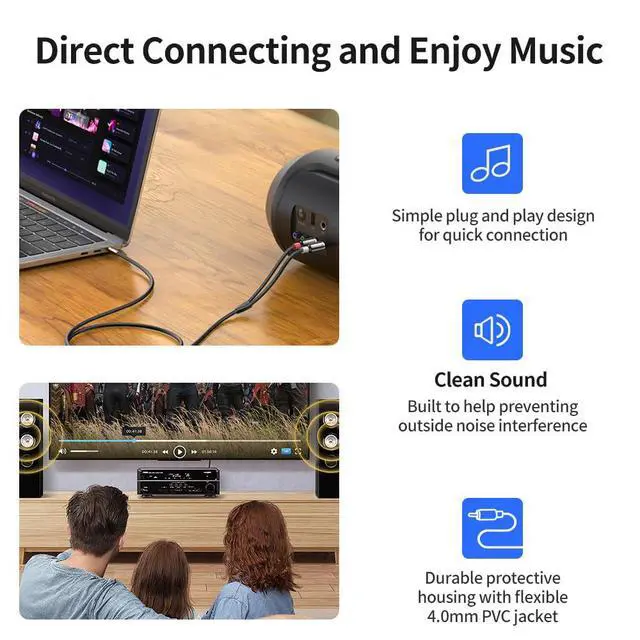 Alt view image 6 of 7 - 3.5mm to 2RCA Adapter Cable 3.3 Feet /1m Aux TRS 1/8 Inch Jack to 2 RCA Male to Male Y Splitter Cord for Hi-Fi System, Phone, Speaker, MP3, Tablet, HDTV
