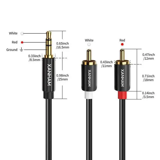 Alt view image 7 of 7 - 3.5mm to 2RCA Adapter Cable 3.3 Feet /1m Aux TRS 1/8 Inch Jack to 2 RCA Male to Male Y Splitter Cord for Hi-Fi System, Phone, Speaker, MP3, Tablet, HDTV