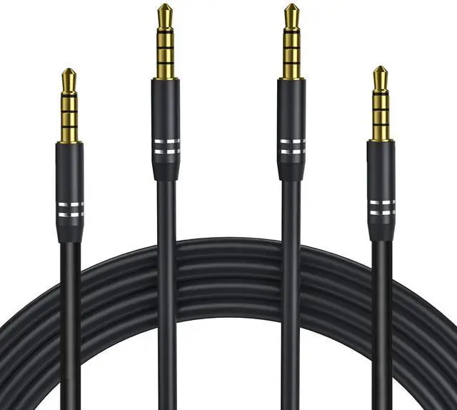 Main image of 2 Pack 3.5mm Audio Cable Male to Male (4Ft/1.2M), 4 Pole Hi-Fi Stereo AUX Cord, Audio Jack Auxiliary Cord Extension Adapter for Headphones, Car and All 3.5 mm Enabled Devices - Black