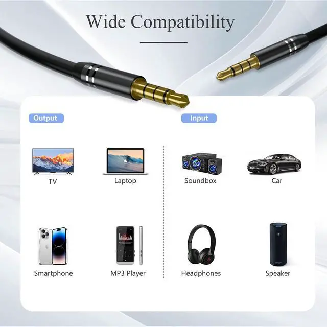 Alt view image 5 of 7 - 2 Pack 3.5mm Audio Cable Male to Male (4Ft/1.2M), 4 Pole Hi-Fi Stereo AUX Cord, Audio Jack Auxiliary Cord Extension Adapter for Headphones, Car and All 3.5 mm Enabled Devices - Black
