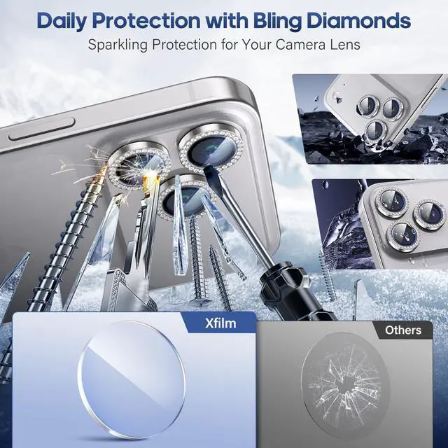 Alt view image 3 of 7 - for iPhone 17 Pro / 17 Pro Max Camera Lens Protector Bling, Individual Diamond Metal Ring with 9H Hardness, Scratch-Proof Camera Screen Protector, Stylish Accessories, Case Friendly (Silver)
