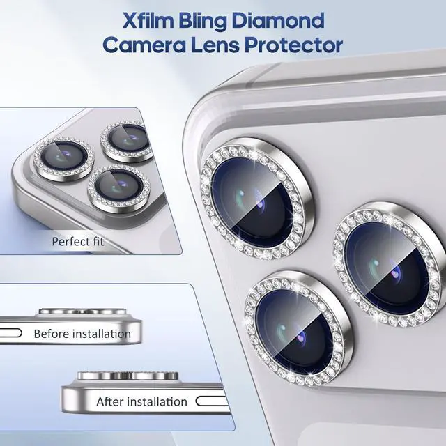 Alt view image 5 of 7 - for iPhone 17 Pro / 17 Pro Max Camera Lens Protector Bling, Individual Diamond Metal Ring with 9H Hardness, Scratch-Proof Camera Screen Protector, Stylish Accessories, Case Friendly (Silver)
