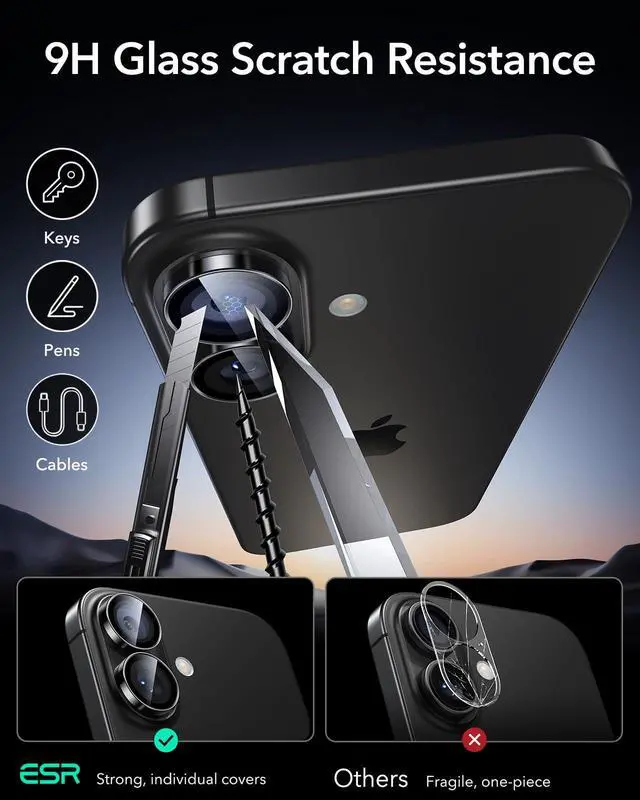 Alt view image 6 of 7 - Camera Lens Protector for iPhone 17/iPhone 16/iPhone 16 Plus, Ultra-tough HD Individual Lens Protectors, Ultra-thin Tempered Glass, 1 Pack, Black