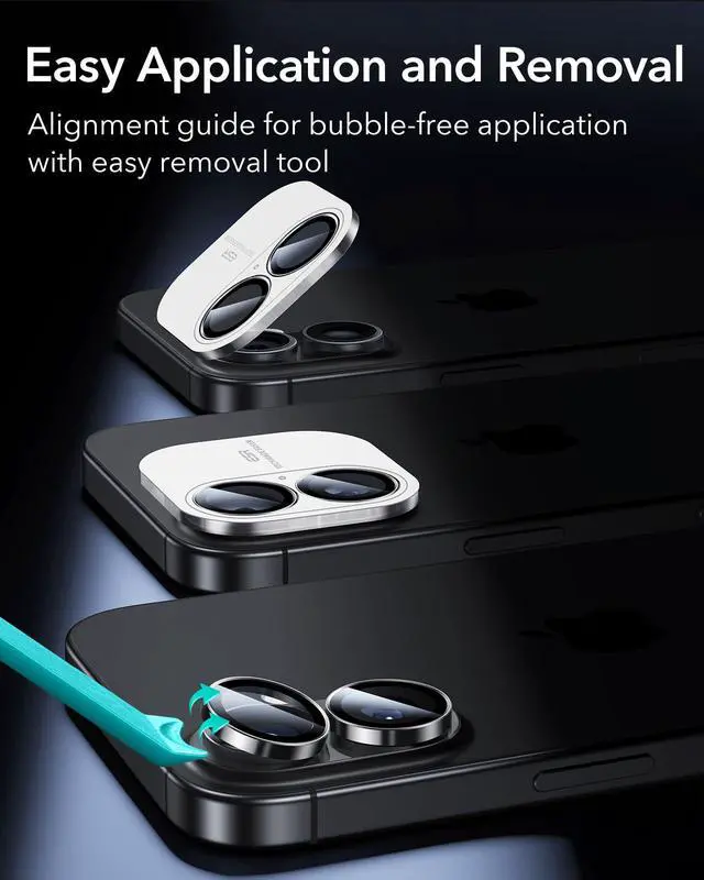 Alt view image 7 of 7 - Camera Lens Protector for iPhone 17/iPhone 16/iPhone 16 Plus, Ultra-tough HD Individual Lens Protectors, Ultra-thin Tempered Glass, 1 Pack, Black