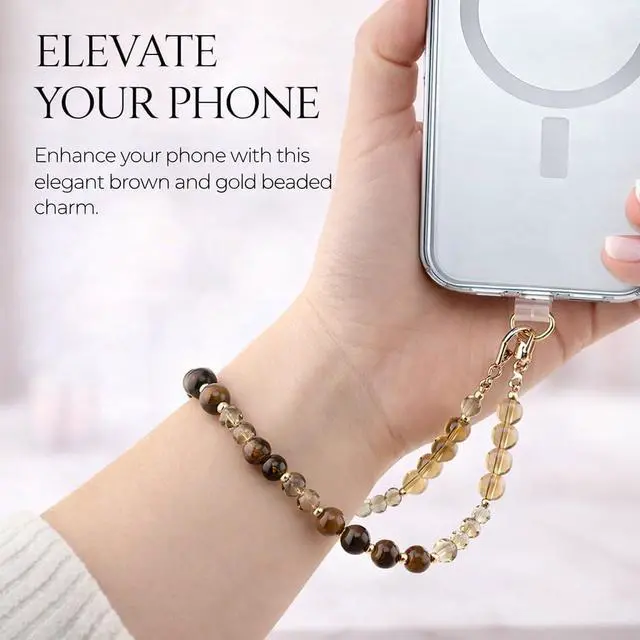 Alt view image 2 of 7 - Natural Stones Phone Charm Detachable Anti Theft Strap Hands-Free iPhone Wrist Strap for Women Phone Chain Wristlet - Fits Apple, Samsung, Google Pixel & More (Golden Tigers Eye)