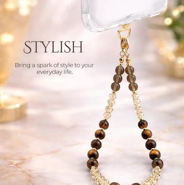Alt view image 3 of 7 - Natural Stones Phone Charm Detachable Anti Theft Strap Hands-Free iPhone Wrist Strap for Women Phone Chain Wristlet - Fits Apple, Samsung, Google Pixel & More (Golden Tigers Eye)