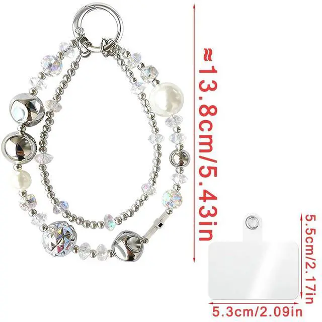 Alt view image 2 of 7 - Luxury Pearl Phone Wrist Strap Crystal Diamond Beaded Keychain Wristlet for Phone Chain Wristlet Glitter Rhinestone Cellphone Lanyard Dual Chains Phone Strap Wrist Keychain Bag Charms for Handbags