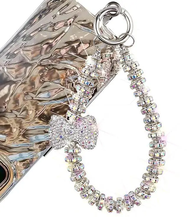 Main image of Luxury Diamond Phone Wrist Strap Phone Lanyard With Phone Tether Tab, Shiny Rhinestone Phone Chain Phone Charm Phone Strap Wrist Lanyard for Keys Bow keychain Wristlet Cell Phone Lanyards for Women