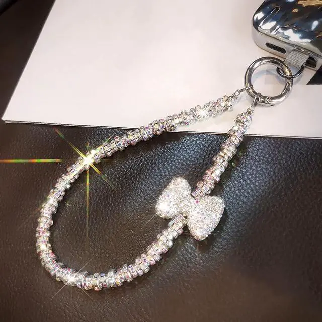 Alt view image 3 of 7 - Luxury Diamond Phone Wrist Strap Phone Lanyard With Phone Tether Tab, Shiny Rhinestone Phone Chain Phone Charm Phone Strap Wrist Lanyard for Keys Bow keychain Wristlet Cell Phone Lanyards for Women