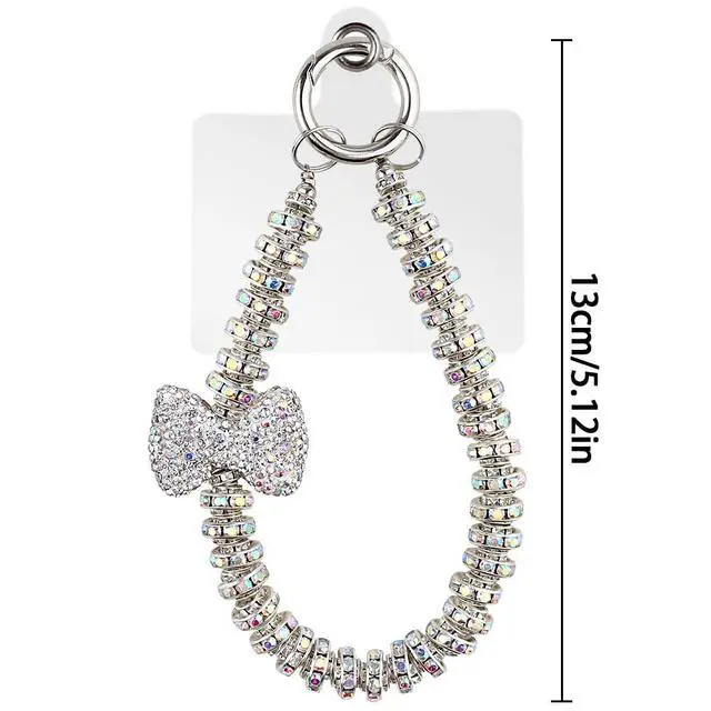 Alt view image 4 of 7 - Luxury Diamond Phone Wrist Strap Phone Lanyard With Phone Tether Tab, Shiny Rhinestone Phone Chain Phone Charm Phone Strap Wrist Lanyard for Keys Bow keychain Wristlet Cell Phone Lanyards for Women