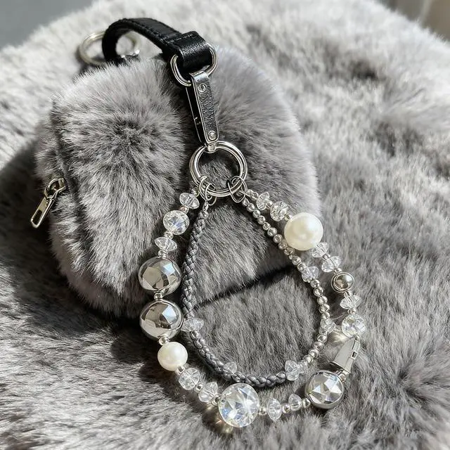 Alt view image 6 of 7 - Luxury Pearl Phone Wrist Strap Crystal Diamond Beaded Keychain Wristlet for Phone Chain Wristlet Glitter Rhinestone Cellphone Lanyard Dual Chains Phone Strap Wrist Keychain Bag Charms for Handbags