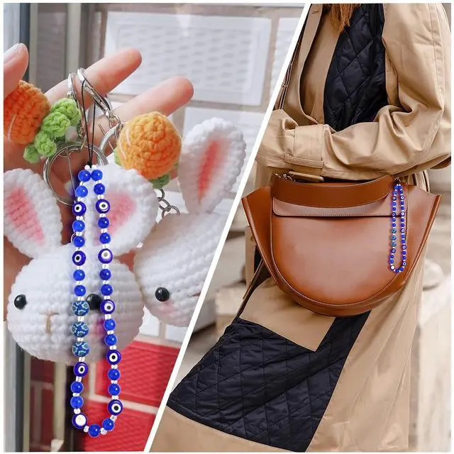Alt view image 5 of 7 - Beaded Lanyard, Evil Eye Wrist Strap Gemstone Mobile Chain Keychain for Men Women Cell Phone String (Blue)
