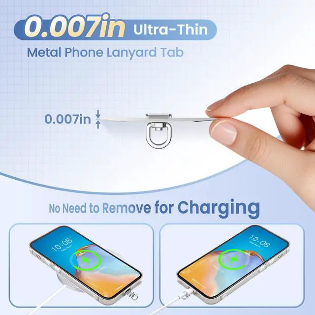 Alt view image 3 of 7 - Metal Phone Tether Tab, 360° Rotating Phone Lanyard Tab, Cellphone Charm Wrist Strap Hook Holder, Ultra-thin Metal Patch Compatible for iPhone Android Smartphones, 3 Pack Silver