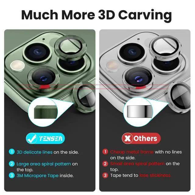 Alt view image 3 of 7 - for iPhone 13 Pro iPhone 13 Pro Max Camera Lens Protector, 9H Tempered Glass Camera Cover Screen Protector Metal Individual Ring for iPhone 13Pro 6.1 inch iPhone 13 ProMax 6.7 inch 2021