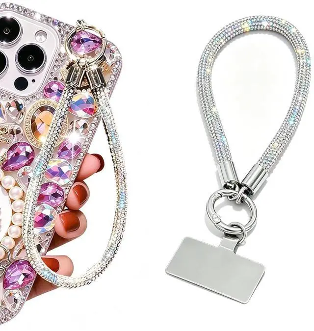 Main image of Luxury Diamond Phone Wrist Strap for Camera Cellphone Lanyard Iridescent Silver Rhinestone Keychain Wristlet for Phone Wristlet Keychain Camera Strap Wrist Straps Key Lanyards Bag Charms for Handbags