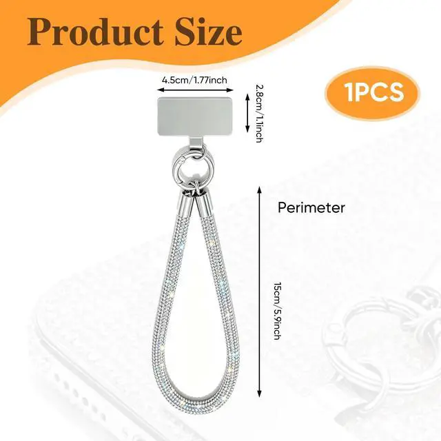 Alt view image 2 of 7 - Luxury Diamond Phone Wrist Strap for Camera Cellphone Lanyard Iridescent Silver Rhinestone Keychain Wristlet for Phone Wristlet Keychain Camera Strap Wrist Straps Key Lanyards Bag Charms for Handbags