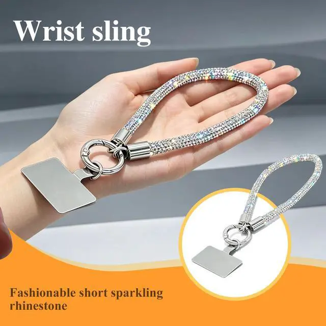 Alt view image 5 of 7 - Luxury Diamond Phone Wrist Strap for Camera Cellphone Lanyard Iridescent Silver Rhinestone Keychain Wristlet for Phone Wristlet Keychain Camera Strap Wrist Straps Key Lanyards Bag Charms for Handbags
