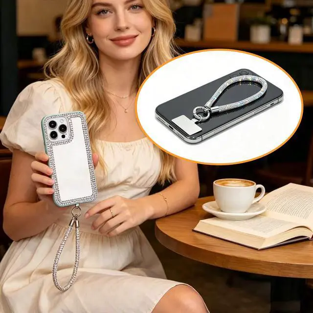Alt view image 3 of 7 - Luxury Diamond Phone Wrist Strap for Camera Cellphone Lanyard Iridescent Silver Rhinestone Keychain Wristlet for Phone Wristlet Keychain Camera Strap Wrist Straps Key Lanyards Bag Charms for Handbags