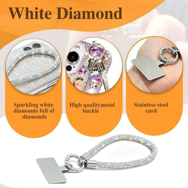 Alt view image 4 of 7 - Luxury Diamond Phone Wrist Strap for Camera Cellphone Lanyard Iridescent Silver Rhinestone Keychain Wristlet for Phone Wristlet Keychain Camera Strap Wrist Straps Key Lanyards Bag Charms for Handbags