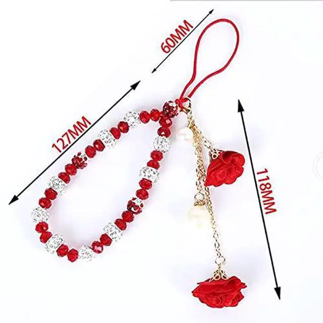 Alt view image 3 of 7 - Crystal Flower Pendant Keychains Beaded Phone Strap Lanyard Anti-Lost and Non-Slip Mobile Phone Strap for Handbag Decoration Accessories Purple