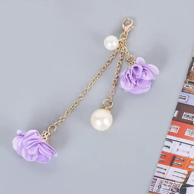 Alt view image 4 of 7 - Crystal Flower Pendant Keychains Beaded Phone Strap Lanyard Anti-Lost and Non-Slip Mobile Phone Strap for Handbag Decoration Accessories Purple