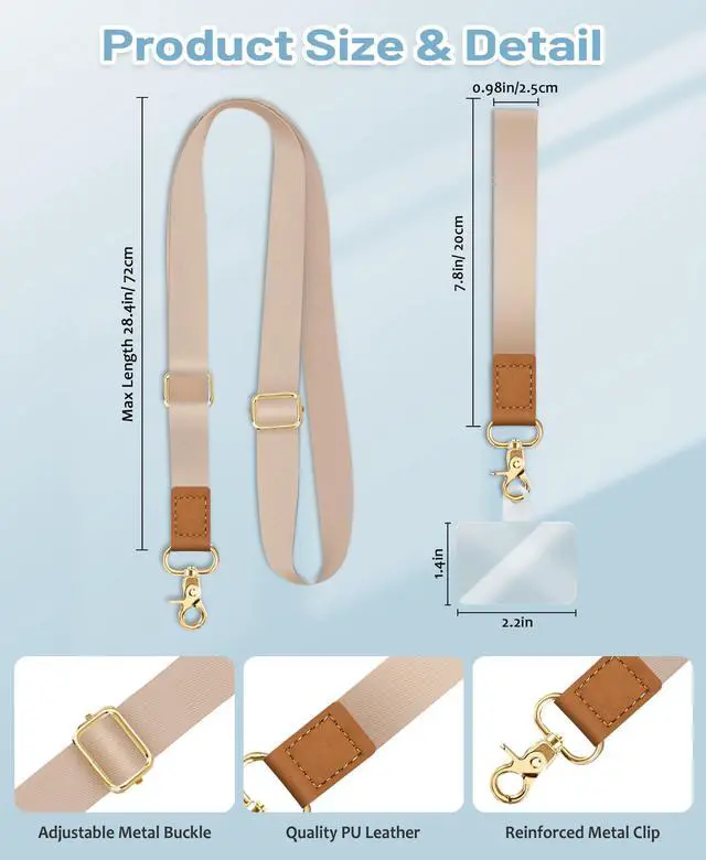 Alt view image 6 of 7 - Phone Lanyard Crossbody Strap Wrist Neck Adjustable Women Gold