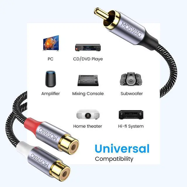Alt view image 5 of 6 - RCA Splitter 1 Male to 2 Female, RCA Y Splitter Audio Cable -8 Inch