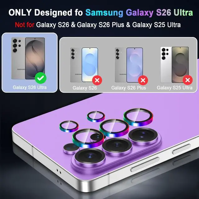 Alt view image 2 of 7 - for Galaxy S26 Ultra Camera Lens Protector,9H Hardness,Scratch Resistant,Ultra-Thin Tempered Glass,Metal Individual Camera Cover for Samsung Galaxy S26 Ultra,Light Colorful