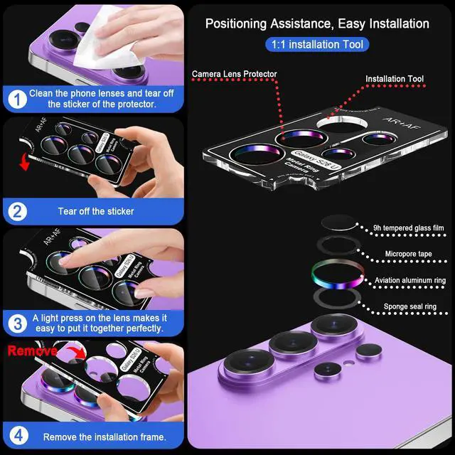 Alt view image 6 of 7 - for Galaxy S26 Ultra Camera Lens Protector,9H Hardness,Scratch Resistant,Ultra-Thin Tempered Glass,Metal Individual Camera Cover for Samsung Galaxy S26 Ultra,Light Colorful