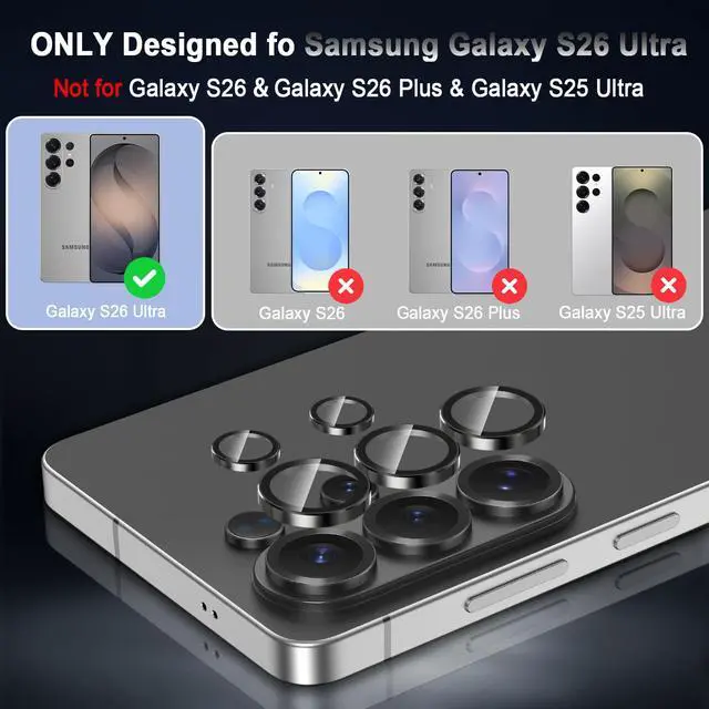 Alt view image 2 of 7 - for Galaxy S26 Ultra Camera Lens Protector,9H Hardness,Scratch Resistant,Ultra-thin Tempered Glass,Metal Individual Camera Cover for Samsung Galaxy S26 Ultra,Light Black