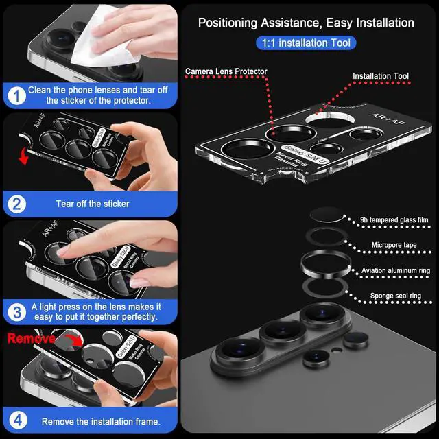 Alt view image 6 of 7 - for Galaxy S26 Ultra Camera Lens Protector,9H Hardness,Scratch Resistant,Ultra-thin Tempered Glass,Metal Individual Camera Cover for Samsung Galaxy S26 Ultra,Light Black