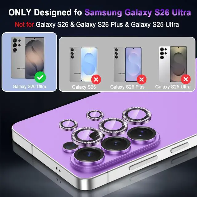 Alt view image 2 of 7 - for Galaxy S26 Ultra Camera Lens Protector,9H Hardness,Scratch Resistant,Ultra-thin Tempered Glass,Metal Individual Camera Cover for Samsung Galaxy S26 Ultra,Shiny Deep Purple