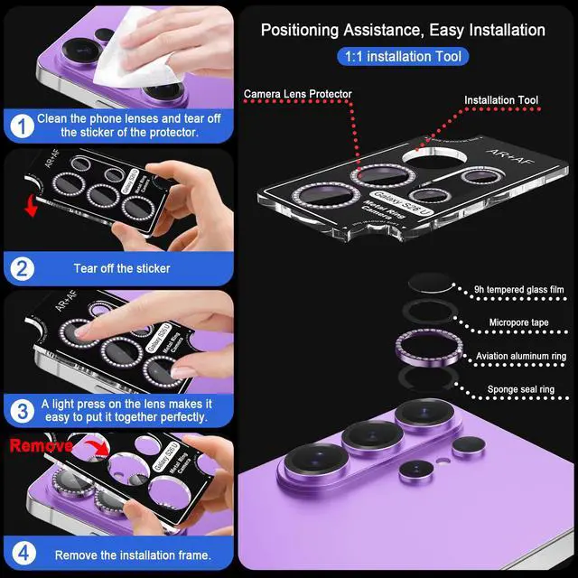 Alt view image 5 of 7 - for Galaxy S26 Ultra Camera Lens Protector,9H Hardness,Scratch Resistant,Ultra-thin Tempered Glass,Metal Individual Camera Cover for Samsung Galaxy S26 Ultra,Shiny Deep Purple