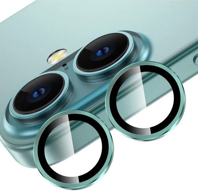 Main image of for iPhone 16 Plus/iPhone 16 Camera Lens Protector, Individual Anti Scratch Metal Ring Tempered Glass Camera Screen Protector for iPhone 16 Accessories, Case Friendly (Teal)