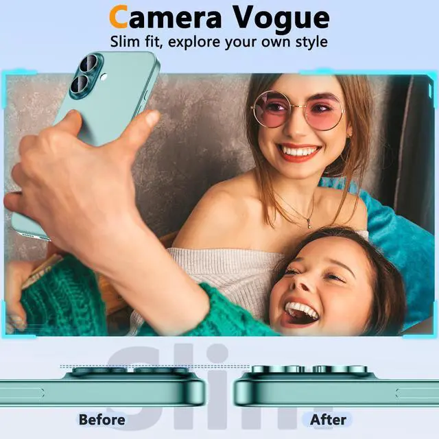 Alt view image 4 of 6 - for iPhone 16 Plus/iPhone 16 Camera Lens Protector, Individual Anti Scratch Metal Ring Tempered Glass Camera Screen Protector for iPhone 16 Accessories, Case Friendly (Teal)
