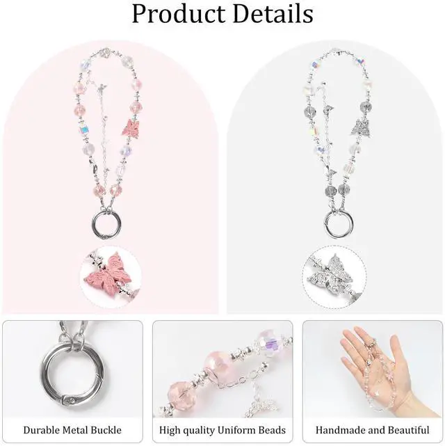 Alt view image 2 of 7 - Butterfly Phone Charm, Phone Charm Wrist Strap, Handmade Cellphone Chain Lanyard with Tab, Butterfly Keychain Wristlet Camera Pendants Decor