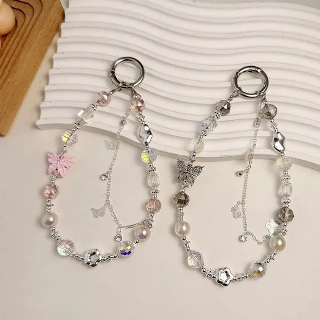 Alt view image 6 of 7 - Butterfly Phone Charm, Phone Charm Wrist Strap, Handmade Cellphone Chain Lanyard with Tab, Butterfly Keychain Wristlet Camera Pendants Decor