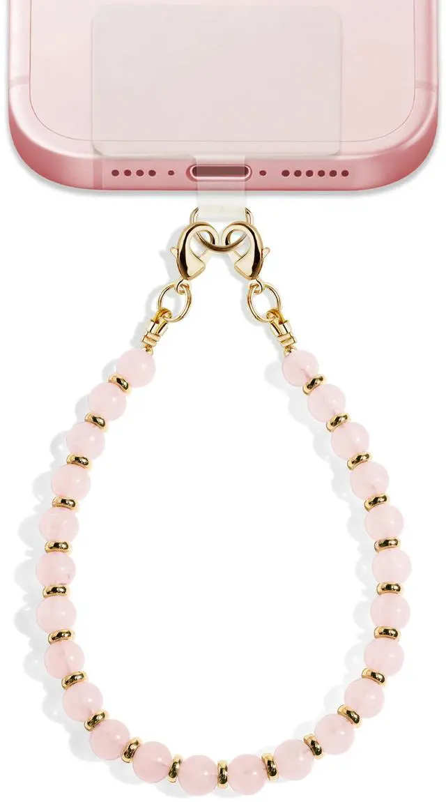 Main image of Lostars Handmade Gemstone Beaded Phone Wrist Strap with Tether Tab Detachable Hands-Free Bracelet for iPhone & Samsung (Rose Quartz)