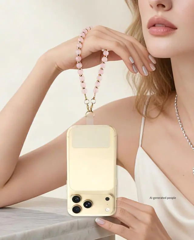 Alt view image 2 of 7 - Lostars Handmade Gemstone Beaded Phone Wrist Strap with Tether Tab Detachable Hands-Free Bracelet for iPhone & Samsung (Rose Quartz)
