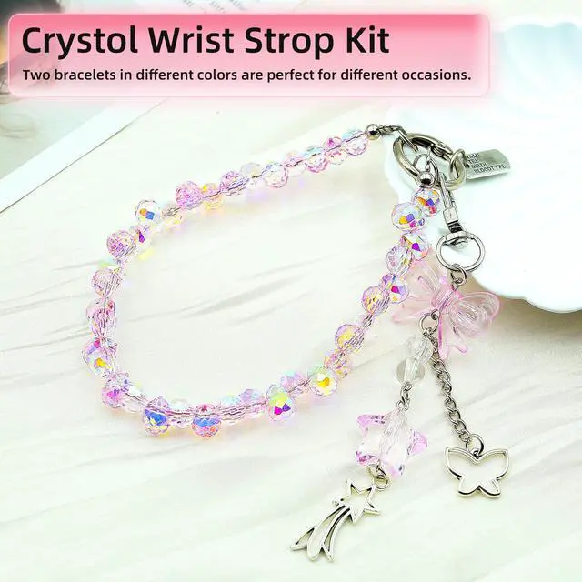 Alt view image 3 of 7 - Crystal Beaded Phone Wrist Strap, Cute Cellphone Lanyard Chain, Bow Keychain Wristlet Bag Charms for Women (Pink)