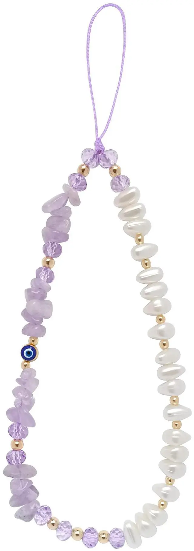 Main image of Purple Phone Charm Amethyst Evil Eye Pearl Beaded Healing Crystal Cell Accessories Keychain Chain Case Wrist Lanyard String Bracelet Strap Wristlet