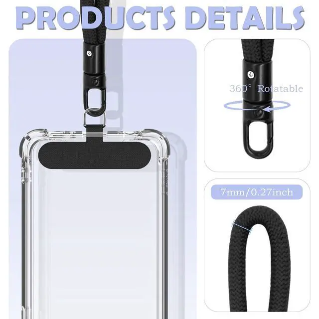 Alt view image 3 of 7 - 4Pcs Phone Wrist Strap with Tether Tabs, Lanyard for Phone with Ultra-Thin 0.015" Phone Tab, Adjustable Wristlet Strap 360°Rotating, Wrist Lanyard for Running Cycling Outdoor