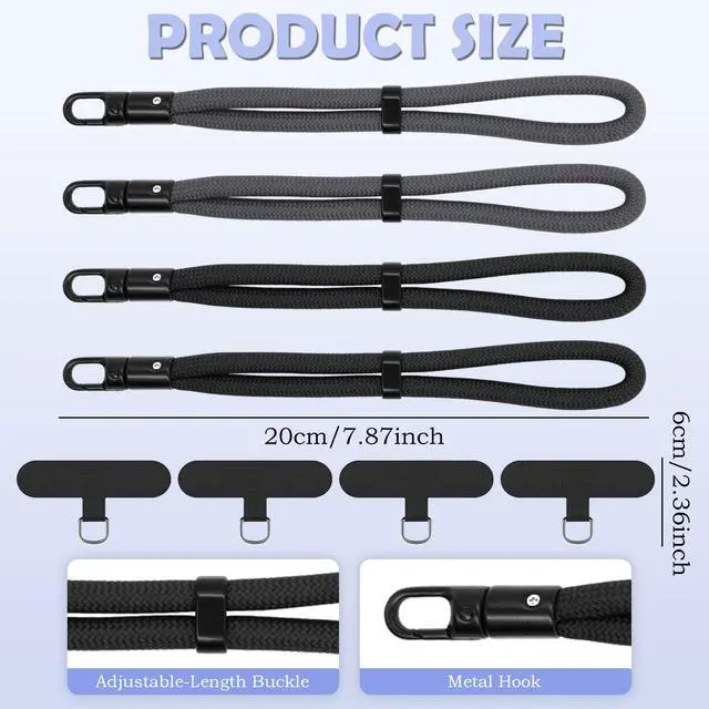 Alt view image 2 of 7 - 4Pcs Phone Wrist Strap with Tether Tabs, Lanyard for Phone with Ultra-Thin 0.015" Phone Tab, Adjustable Wristlet Strap 360°Rotating, Wrist Lanyard for Running Cycling Outdoor