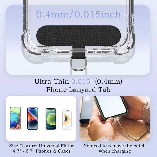 Alt view image 4 of 7 - 4Pcs Phone Wrist Strap with Tether Tabs, Lanyard for Phone with Ultra-Thin 0.015" Phone Tab, Adjustable Wristlet Strap 360°Rotating, Wrist Lanyard for Running Cycling Outdoor
