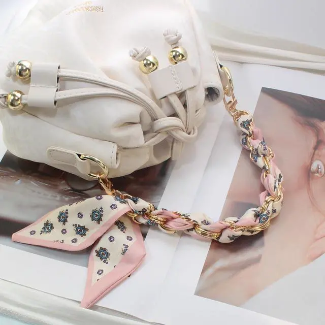 Alt view image 2 of 7 - Cute Beaded Phone Charms Wrist Strap,Gold Metal Scraf Purse Bag Charm Chain