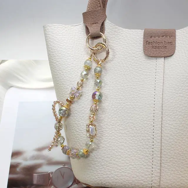 Alt view image 4 of 7 - Cute Beaded Phone Charms Wrist Strap,Gold Metal Scraf Purse Bag Charm Chain