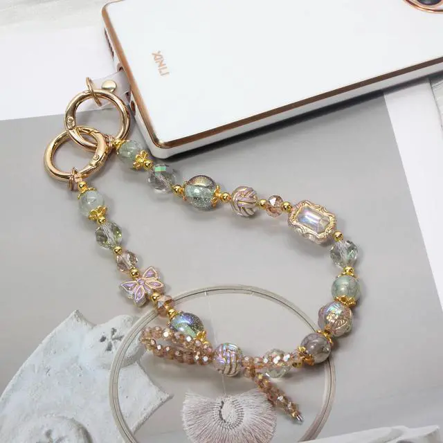 Alt view image 5 of 7 - Cute Beaded Phone Charms Wrist Strap,Gold Metal Scraf Purse Bag Charm Chain